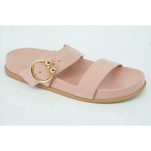 Stuart Weitzman Joni Buckle Slide Pink Leather Sandals Size 6.5 New Flat $395 - Picture 4 of 10